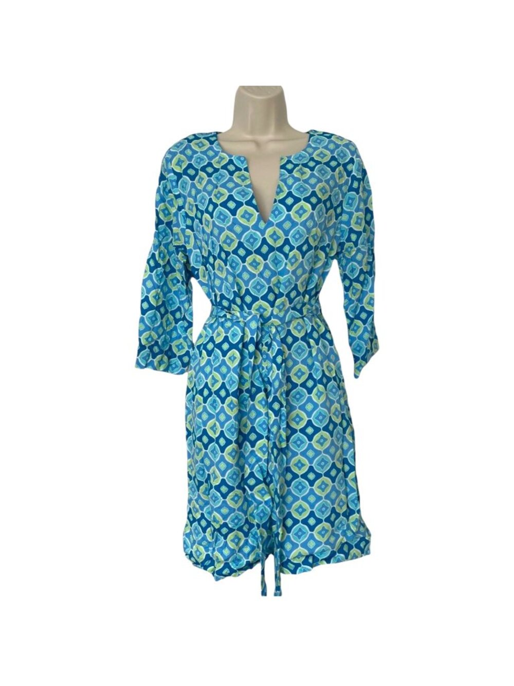 Escapada Peyton Mini Dress Boca Sapphire Ocean Blue 3/4 Sleeve Belted Size M
